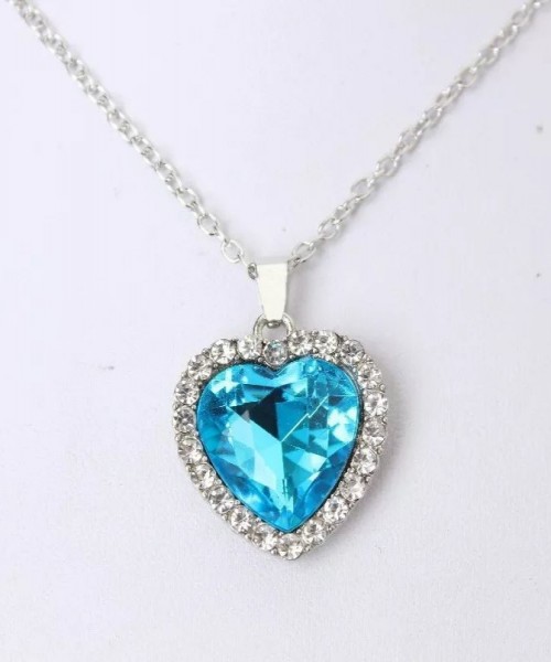 Fashion Necklace Whole heart Blue Crystal Women Love Necklace Pendant And Chain