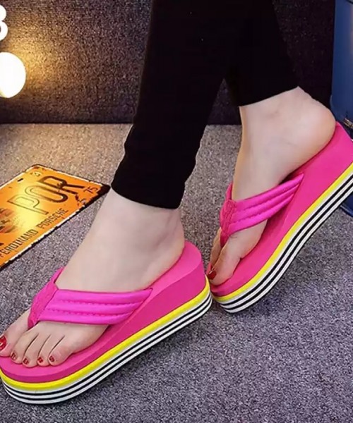 Women Strip Heel Wedge Summer Sandals Flip Flops Beach Toe Post Shoes Slippers