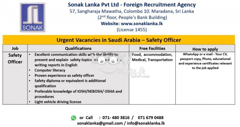 SONAK LANKA PVT LTD Foreign Reccruitment Agency License 1455