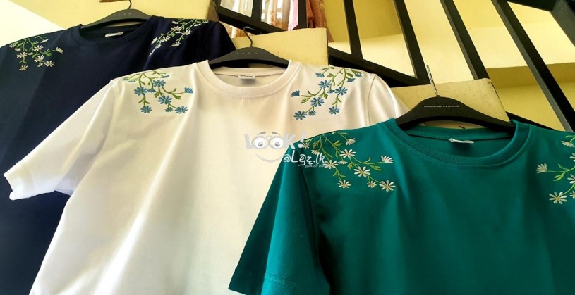 Flower embroidery t shirts