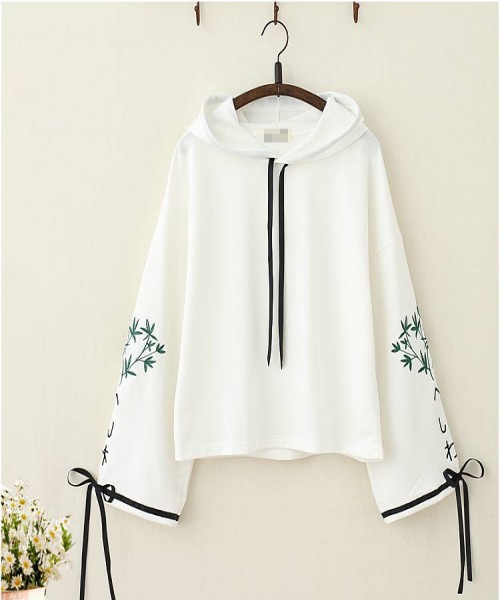 JAPANESE BAMBOO EMBROIDERY BOWKNOT SLEEVES HOODIE