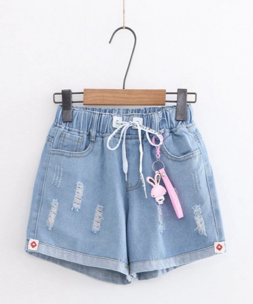 KAWAII RABBIT DENIM TATTERED SHORTS